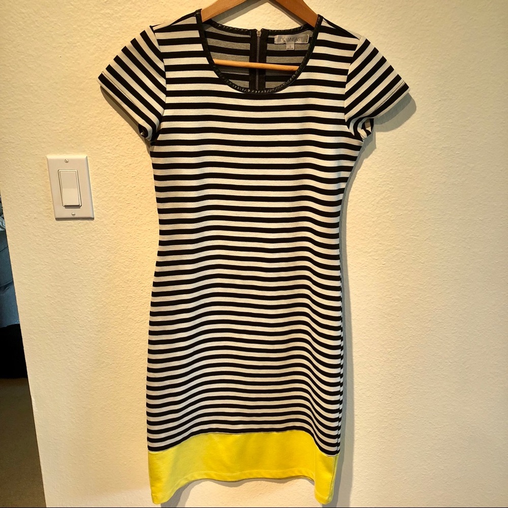 Black & White Stripped Dress w/Yellow Hem Band